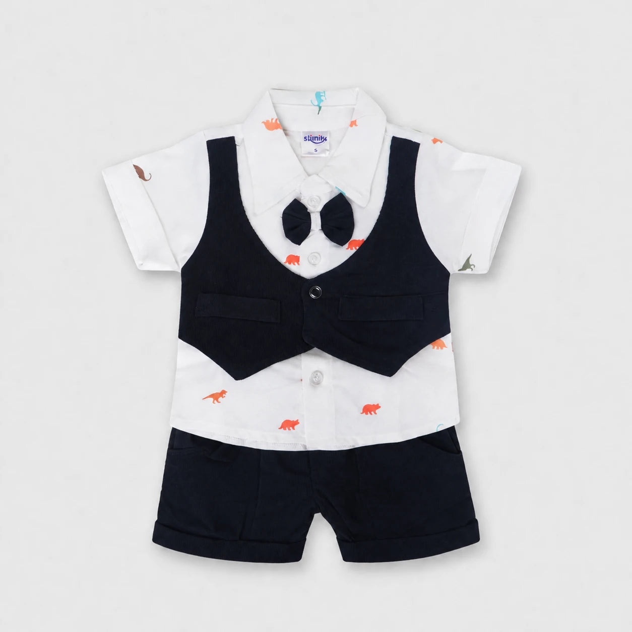 Ishaan Boys Dinosaur Print Vest 3-Piece Set — view 1