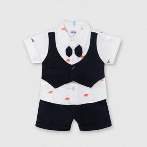 Ishaan Boys Dinosaur Print Vest 3-Piece Set