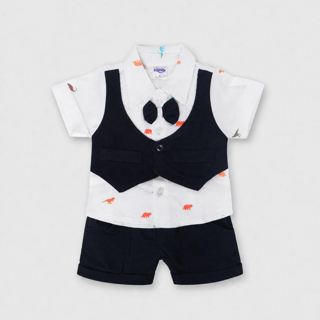 Ishaan Boys Dinosaur Print Vest 3-Piece Set — view 1