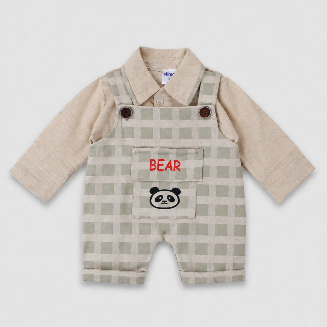 Allen Boys Bear Gingham Dungaree Set — view 1