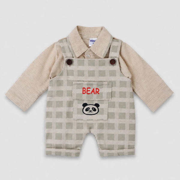Allen Boys Bear Gingham Dungaree Set