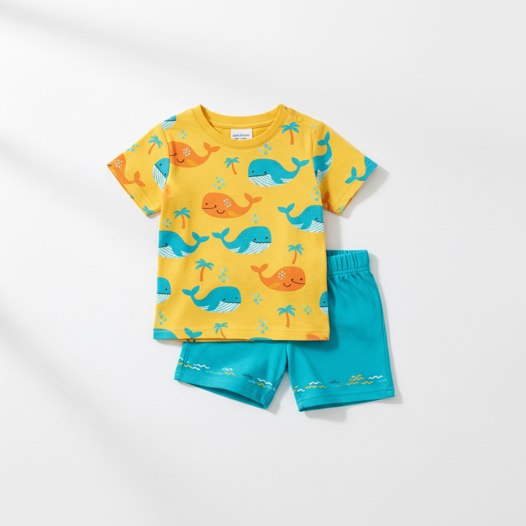 Sumix Boys Cotton T-Shirt and Shorts Set in cheerful colors with elasticated waistband