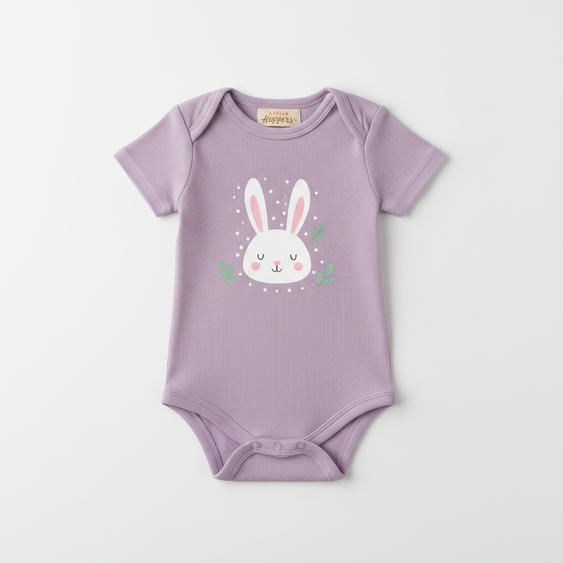 Bunny Dreams Baby Girl Onesie in lavender with cute bunny print