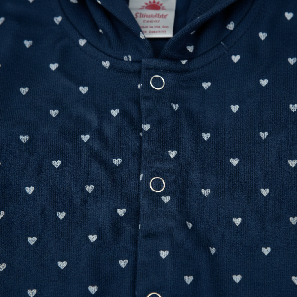 Baby Heart Print Hooded Romper - fabric close-up