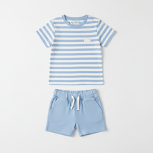 Baby Boy Light Blue Striped T-Shirt and Shorts Set