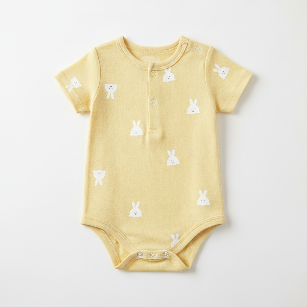 Baby Bunny Print Short Sleeve Onesie in pastel yellow